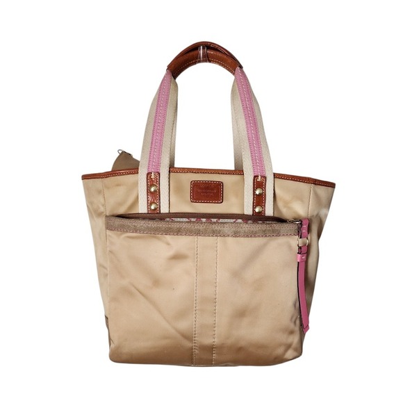 COACH Hamptons Weekend Champagne Satin Mini Tote Pink Trim Shoulder Bag - Picture 1 of 16